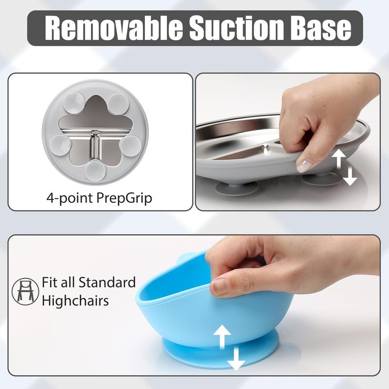 mislili Stainless Steel Baby Plate and Bowls with Suction, Divided Kids Baby Plate and Toddler Bowl with Removable Silicone Suction, Non-Slip Baby Feeding Set Dishwasher Safe，4 Packs - Image 3